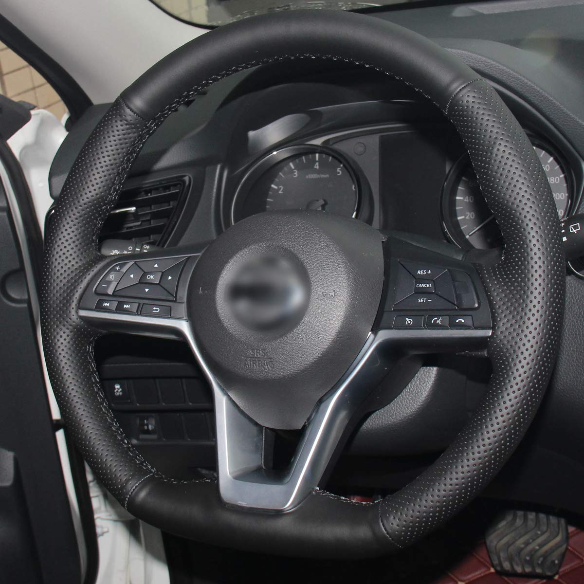 Loncky Auto Custom Fit Black Genuine Leather Black Suede Steering Wheel